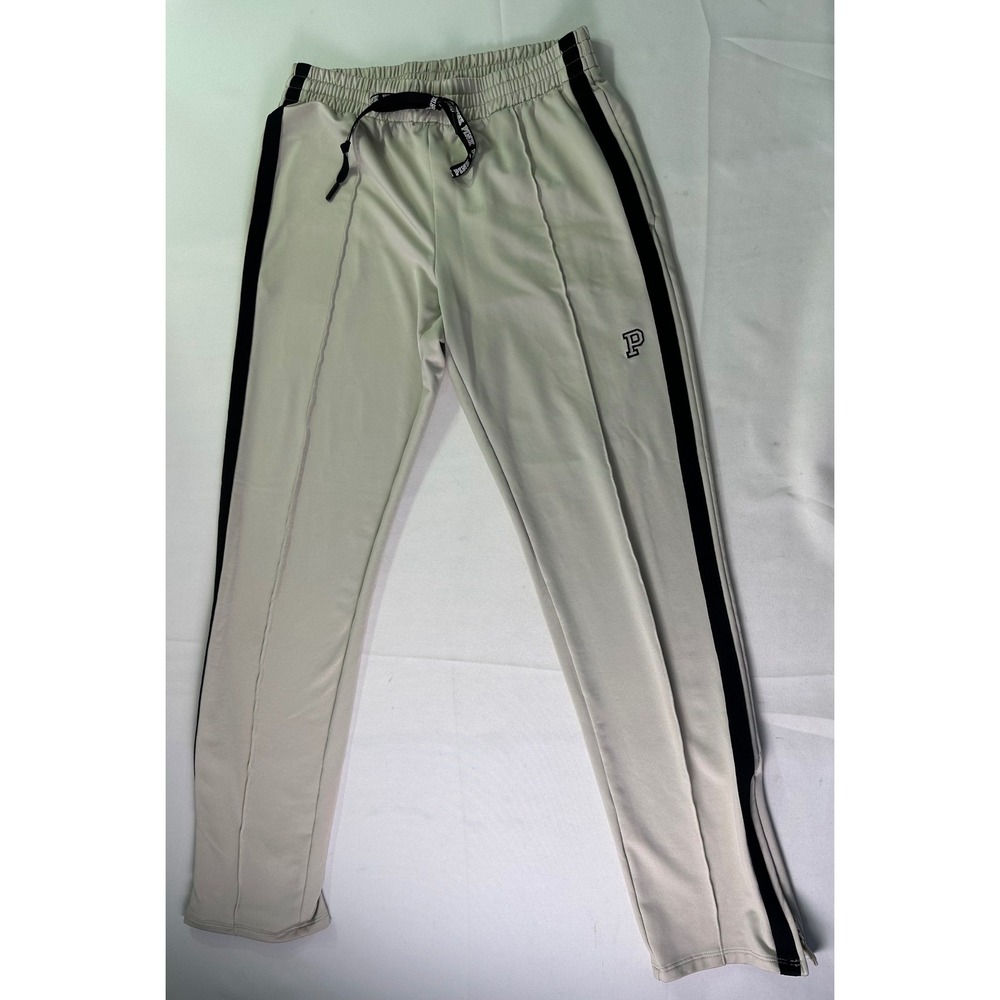 PINK Victoria's Secret Active Track Pants Gray Black Stripe Ankle Zip Logo XS